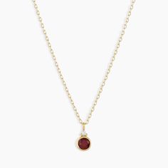 January Birthstone Necklace with Garnet Pendant | gorjana Fine Jewelry For Layering With Round Shape, Elegant Birthstone Necklace With Recycled Gold, Yellow Gold Necklace With Round Stone For Everyday, Everyday Yellow Gold Necklace With Round Stone, 14k Gold Filled Jewelry With Gemstone Accents, Dainty Ruby Gemstone Birthstone Necklace, Dainty 14k Gold Necklace With Round Stone, Gold Jewelry With Bezel Setting In Recycled Gold, Yellow Gold Round Pendant Jewelry For Layering