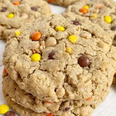 several cookies with candy corn and chocolate chips