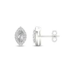 Treat her to sparkle with this shimmering diamond stud earrings. Crafted in 10k white gold, each earring features a marquise shape diamond center stone, bordered with a marquise shape frame of smaller round accent diamonds. Radiant with diamonds and a buffed lustre, these stud earrings secures with friction back. Size: One Size. Gender: female. Age Group: adult. Diamond White 14k White Gold Earrings With Halo Design, White Gold Diamond Cluster Earrings With Marquise Cut, White Gold Halo Diamond Earrings In Sterling Silver, White Marquise Diamond Earrings For Anniversary, Marquise Diamond White Earrings With Vvs Clarity, Sterling Silver Marquise Diamond Earrings With Prong Setting, White Gold Diamond Earrings Marquise Cut, Anniversary Diamond White Marquise Cut Earrings, Diamond White Marquise Cut Diamond Earrings For Anniversary