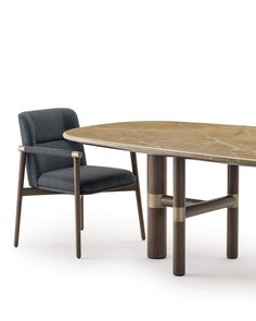 a table with two chairs around it and one chair next to the table that is made out of wood