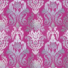 a pink and silver wallpaper with an ornate design