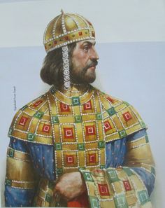 a painting of a man with a crown on his head and wearing a golden outfit