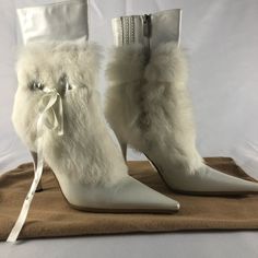 New Never Used Limi Lianei Boots Heels In White. Fur Is In This Season. Fur White Boots, Winter Lace-up Boots With Reinforced Heel And Pointed Toe, Fitted Lace-up Winter Booties, White Lace-up Heeled Boots For Winter, White High Heel Mid-calf Boots Medium Width, White High Heel Mid-calf Boots For Party, Formal Closed Toe Lace-up Winter Boots, Formal Closed Toe Lace-up Boots For Winter, Formal Winter Lace-up Boots With Closed Toe