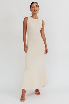 Braylee Sleeveless Ribbed Knit Maxi Dress Cream by Selfie Leslie Tan Mules, Brunch Dates, Yellow Bridesmaid Dresses, Ribbed Maxi Dress, Knit Maxi Dress, Spring Fits, Dress Cream, Weekend Brunch, Couture Runway