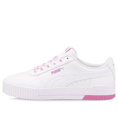 (WMNS) PUMA Carina Logomania Kadin Sneakers White/Red/Pink 383906-02 (SNKR/Retro/Skate/Low Top/Women's/Classic) Pink High-top Leather Running Shoes, Pink Leather High-top Running Shoes, Pink Leather Running Shoes For Streetwear, Sporty Pink Leather Running Shoes, Pink Leather Lace-up Running Shoes, Pink Perforated Toe Box Sneakers For Streetwear, Pink Leather Running Shoes For Sports, Pink Boost Midsole Lace-up Sneakers, Pink Lace-up Sneakers With Boost Midsole