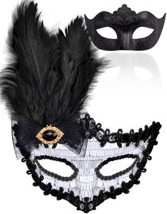 PRICES MAY VARY. Package includes - there are 2 pcs black and silver feather masquerade masks set for couples, the black plastic masquerade mask for men, the black & silver sequins masquerade mask with feathers and rhinestone decor for women Premium material - SIQUK masquerade masks are made of strong, durable and lightweight plastic, no extra glue and no discoloration, the feather masquerade mask couples set can be molded easily to the face contours of the wearers One size fits most - the coupl Black Masquerade Mask For Mardi Gras Costume Party, Black Masks And Prosthetics For Mardi Gras Costume, Black Venetian Masquerade Mask For Carnival, Black Eye Mask For Costume Party, Elegant Black Costume Accessories For Mardi Gras, Black Mask For Carnival Costume Party, Black Masquerade Mask For Carnival Costume Party, Black Masks And Prosthetics For Mardi Gras Costume Party, Black Masquerade Mardi Gras Costume Accessories