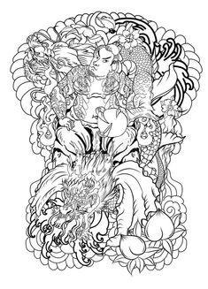 a dragon and flowers coloring page for adults