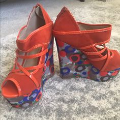 Orange And Blue Wedges Brand New, Never Worn. Feel Free To Negotiate Or Make An Offer. Trendy Orange Wedge Heels, Casual Orange Platform Heels, Orange Platform Heels With Synthetic Material, Orange Platform Heels In Synthetic Material, Orange Synthetic Platform Heels, Casual Orange Heels For Spring, Orange Synthetic Heels With Round Toe, Orange Synthetic Round Toe Heels, Casual Orange Heels