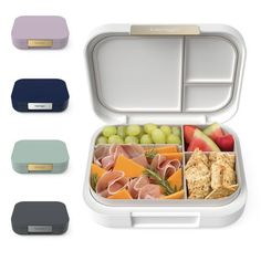 Bentgo Modern gives healthy eating on the go a stylish makeover. Designed to turn heads in the office breakroom, the versatile three or four-compartment bento-style lunch box features a contoured outer shell with a sleek matte finish, held tightly closed with a shiny metallic clip. Leak-resistant and sporting five color variations, the removable tray is microwave and dishwasher-friendly, making eating and cleanup a breeze. Eating healthy has never looked so good. Good Eating On-the-Go: Easily pa Modern Lunch Boxes, Eating On The Go, Sustainable Eating, Lunch Box Set, Snack Cups, Perfect Lunch, Meal Prep Containers, Food Trays, Bento Box Lunch