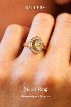 Wear this moon ring, a powerful symbol, as a reminder of your strength, enlightenment, and connection to the sky. The moon has had many historical manifestations. womens jewelry rings, Womens jewelry trends 2020, Womens jewelry fashion, Jewelry accessories, Womens gold ring, Jewelry gold rings, Trendy gold ring, womens rings, Unique womens rings, Casual womens ring, womens rings fashion! #womensrings #jewelry #rellery #goldrings #rings Celestial Crescent Moonstone Ring For Anniversary, Celestial Moonstone Ring With Moon Charm, Celestial Moonstone Promise Ring, Celestial Half Moon Jewelry For Anniversary, Celestial Gold Crescent Rings, Mystical Crescent Rings With Moon Charm, Celestial Crescent Gold Rings, 14k Gold Moon Shaped Promise Ring, Mystical Crescent Moon Charm Rings