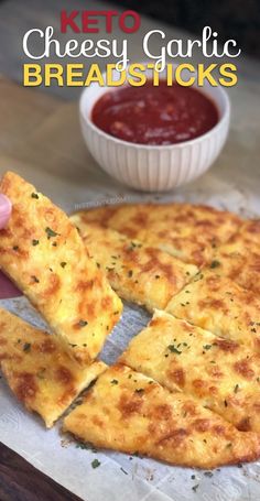 keto cheesy garlic breadsticks with dipping sauce