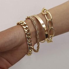 Women's 14K Gold Plated Layered Chain Bracelets Adjustable Bangle Link Bracelet  | eBay Gold Bracelet Set, Beautiful Accessories, Fashion Beads, Chain Women, Bangle Bracelet Set, Gold Bracelet For Women, Gold Bracelets, Women Bracelet, Silver Chain Bracelet