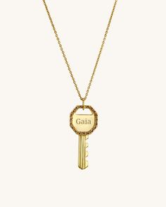 Looking for the key for success? At 3.6mm thick, this Key Pendant Necklace is the perfect gift for anyone who's going on a new path. Available in 925 sterling silver, 18k yellow gold plated, 14k solid yellow gold, and 14k solid white gold. KEYHeight: 30mmThickness: 3.6mmMax Engraving: 9 characters Gold Pendant Jewelry With Keys, Gold Key Pendant Jewelry, Luxury Gold Jewelry With Keys, Yellow Gold Key Pendant Jewelry, Classic Jewelry With Keys For Gifts, Key Pendant Necklace, Key Pendant, Engraved Necklace, Solid Yellow