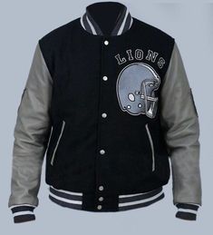 Handmade Grey Wool Baseball Jacket Varsity Bomber Motorcycle Jacket on Storenvy Tom Hardy Venom, Lions Svg, Eddie Brock Venom, Leather Sleeve Jacket, Jacket Varsity, Jacket Sleeves, Football Lovers, Tom Hardy, Leather Sleeve