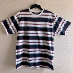 Csg Xl Twin Stripe T-Shirt. Navy,White,Red. Never Been Worn, No Stains Or Tears. 100% Cotton Pet & Smoke Free Home. Casual Striped Shirt With Graphic Print, Casual Striped Crew Neck T-shirt, Casual Striped Short Sleeve T-shirt, Casual Striped Crew Neck Shirt, Casual Striped Tops For Streetwear, Casual Striped T-shirt For Streetwear, Beatles Graphic, Graphic Band Tees, Olive Shorts