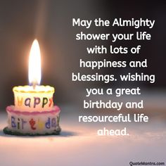 a birthday cake with a lit candle on it and the words happy birthday are written below