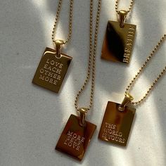 18kgold Plated Waterproof Anti Tarnished Stainless Steel High Forever Necklace, Engraved Bar Necklace, Necklace Quotes, Engraved Pendant, 18k Gold Necklace, Couple Jewelry, Gold Engraving, Square Pendant, Gold Necklace Layered