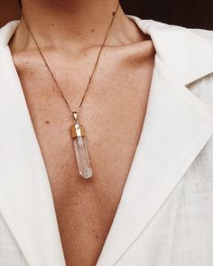 A small piece of crystal quartz, plated in old and embellished with vintage gold chain. Vintage Gold Chain, Crystal Quartz Necklace, York Pa, Crystal Necklaces, Crystal Quartz, Quartz Necklace, Vintage Gold, Crystal Necklace, Gold Chain