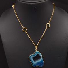 Agate Geode Druzy Gemstone 925 Sterling Gold Plated Pendant + Chain Necklace Gift For Her Handmade Jewelry XY 687 Materials Gold Plated Stone Name - Agate Geode Druzy Chain Size - 26 Inch Stone Color - Blue Shipping Policy We do ship through DHL, UPS, INDIA POST. I make the gemstones myself for my valued customers so I assure you that the gemstones are Natural and are made from ethically sourced roughs. The rest of the Chain Necklace is made from 925 Sterling silver Plated 92.5% pure silver Plat Agate Jewelry With Adjustable Chain, Gold Agate Round Crystal Necklace, Agate Pendant Necklaces With Adjustable Chain, Agate Pendant Necklace With Adjustable Chain, Gold Agate Crystal Necklace, Gold Agate Jewelry With Adjustable Chain, Agate Geode, India Post, Necklace Gift