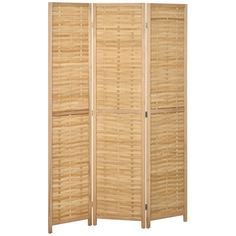 a bamboo room divider is shown with the top panel open and bottom panel closed