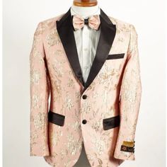 This 2 Button Tuxedo Blazer Features A Modern Fit, Side Vents, And Black Satin Peak Lapel And Pocket Trim. Paisley Tuxedo, Peaky Blinders Suit, Light Baby Pink, Satin Suit, Overcoat Jacket, Dinner Jacket, Tuxedo Blazer, Wool Overcoat, Pink Suit