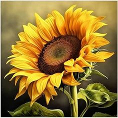 a painting of a sunflower on a black background