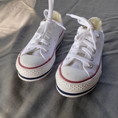 Little Kids Size 11 Converse, Never Worn, Light Mark On Front Left Shoe. White Non-slip Canvas Shoes For School, White Non-slip Canvas Shoes With Round Toe, White Canvas Shoes With Round Toe For School, White Non-slip Lace-up Canvas Shoes, White Canvas Shoes With Rubber Sole For School, White Low-top Canvas Shoes For School, Non-slip White High-top Canvas Shoes, White High-top Non-slip Canvas Shoes, White Non-slip High-top Canvas Shoes