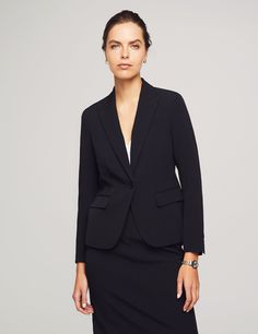 Our Executive Collection was created with the ambitious professional in mind to provide class and convenience for the woman who does it all. This 2-piece suit is the start of your staple wardrobe. Pair with your favorite Anne Klein blouse to finish the look. Jacket Notched collar, single button closure at front, shoulder pads Flap pockets at front and lapel pocket at left chest Hits at Hips, approx: 22.5" in length Lined Skirt Approx. 20" in length Back zipper with hook-and-eye closure On-seam p Professional Skirt Suit With Suit Collar For Semi-formal Occasions, Professional Skirt Suit With Suit Collar For Formal Occasions, Professional Notched Blazer For Office Wear, Single Button Skirt Suit With Suit Collar For Office, Tailored Career Blazer For Office, Tailored Blazer For Career, Office Lady Style, Tailored Professional Skirt Suit For Office, Tailored Office Lady Blazer For Career, Tailored Skirt Suit For Career, Office Lady Style