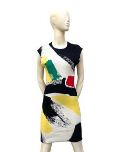 Celine Phoebe Philo Era  Runway Dress Colorful Graphic Dress White / Yellow / Red Size XS / Extra Small  Pristine condition 58% Viscose 19% Cotton 12% Polyester 11% Nylon Super comfortable - a bit stretchable Armpits: 39cm / 15,5in Back length: 88cm / 35in Shipped from France Fitted Sleeveless Mini Dress In Multicolor Print, Fitted A-line Dress In Multicolor Print, Green Sleeveless Graphic Print Dress, Sleeveless Green Dress With Graphic Print, Green Sleeveless Dress With Graphic Print, Fitted Multicolor Print Midi Dress, Multicolor Graphic Print Sleeveless Mini Dress, Fitted Multicolor A-line Midi Dress, Multicolor A-line Dress With Graphic Print