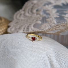 💎 Materials: Gold: 18k Gold Plated over Solid Sterling Silver Base Silver: Solid Sterling Silver Cubic Zirconia Synthetic Ruby 📐 Size: Adjustable Open Design - Size 5+ Red Heart Ring, Ruby Birthstone Ring, Ruby Heart Ring, Garnet Heart, Ruby Heart, Ruby Birthstone, Open Design, Gold Plated Rings, Wow Products