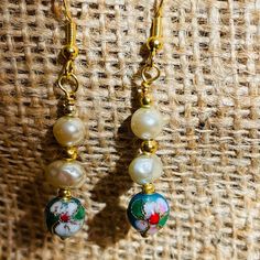 Freshwater Pearl & Cloisonne Beads Artisan Drop Pierced Earrings 2” Nwot Beautiful, Dainty And One Of A Kinds Newly Handmade Earring Of Real Freshwater Pearl; Vermeil 925 Sterling Silver Hook; New, Never Worn; Festive Beaded Dangle Pearl Earrings, Colorful Beads Pearl Earrings, Dangle Beaded Pearl Earrings Gift, Handmade Pearl Beaded Drop Earrings, Traditional Nickel-free Beaded Earrings As Gift, Beaded Dangle Pearl Earrings For Gift, Handmade Pearl Beaded Earrings As Gift, Beaded Dangle Pearl Earrings As Gift, Traditional Handmade Pearl Earrings