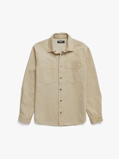 Men's Brooklyn Industries Overshirt in Silver Birch - BROOKLYN INDUSTRIES Cotton Shirt With Flap Pockets And Spread Collar, Neutral Cotton Outerwear With Button Closure, Cotton Outerwear With Button Closure In Neutral Color, Casual Unstructured Beige Shirt, Brown Cotton Shirt With Patch Pockets, Casual Everyday Washed Shacket, Everyday Washed Shacket, Rugged Cotton Button-up Outerwear, Fall Cotton Shirt With Buttoned Pockets