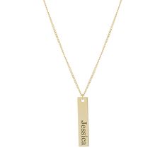 Treat yourself to a sleek and personalized look with Alex Mika's Bar Name Necklace, which is crafted in gold-plated sterling silver and stamped with your name in a timeless font. Choose your name or your significant other's name to keep close to your heart! Style #sg14026v Details: Sterling silver gold plated Chain length: 16” + 2” ext made to order. Final sale. Name Tag Necklace, Timeless Font, Name Necklace Silver, Gemstone Choker, Gold Name Necklace, Lower Case, Brass Pendant, Blue Heart, Fine Jewellery Necklace