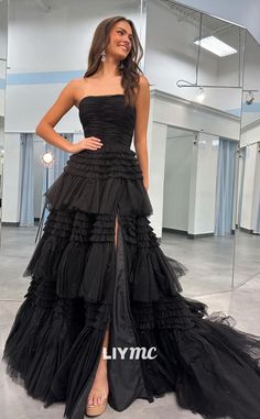 Elegant Tulle Gown With Ruched Bodice, Black Tulle Dress For Formal Occasion, Black Pre-draped Evening Dress With Ruched Bodice, Formal Tulle Gown With Ruched Bodice, Formal Black Tulle Dress, Elegant Tulle Evening Dress With Ruched Bodice, Black Pre-draped Evening Dress For Wedding, Black Strapless Tulle Gown, Black Tulle Formal Dress