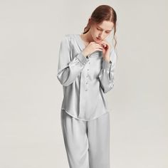 Free Shipping on orders $55+First Order 10 % OFF, CODE: DAISYSILKFREE Scrunchy or Eye Mask Gift on Orders $100+(No Code Needed) Daisysilk’s pajamas/loungewear/robe will make lazy sunday mornings a little bit more luxurious. Cut from pure mulberry silk, this two-piece has a camp collar and one patch pocket traced with traditional piping, and two side pockets for your essentials. The relaxed fit and elasticated waistband ensure the trousers won't feel restrictive when you're sleeping. Material: 10 Blue V-neck Sleepwear Set, Blue V-neck Sleepwear, Elegant Blue V-neck Sleepwear, Elegant Silk V-neck Sleepwear, Luxury Satin V-neck Sleepwear, Luxury Pajamas, Silk Bonnet, Silk Style, Mulberry Silk Fabric