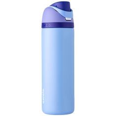 a blue and purple insulated water bottle on a white background