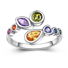 Adjustable Rainbow Gemstone Ring, Adjustable Multicolor Stone Rings, Adjustable Multicolor Stackable Rings, Adjustable Multicolor Crystal Promise Ring, Multicolor Multi-stone Birthstone Promise Ring, Multicolor Open Ring For Promise, Multicolor Open Ring Crystal Ring Gift, Multicolor Open Crystal Ring As Gift, Adjustable Multicolor Birthstone Rings