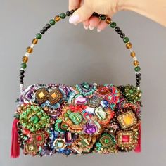 Hand Embroidered Colorful Beaded Bag, Luxury Evening Clutch Bag, Large Multi Color Bead Handbag, Formal Event Clutch Purse Bag, Gift for her Stunning hand-embroidered bag for a special woman. ✴ WOULD YOU LIKE TO HAVE A STRIKING ACCESSORY TO ELEVATE YOUR LOOK IN A SINGLE GESTURE? This accessory will add value to the casual, most neutral looks and more elaborate compositions, allowing them to be elevated to another level. This is a one-of-a-kind handcrafted piece that every confident and empowered Embellished Purses Diy, Beaded Crochet Bag, Bead Handbag, Judith Leiber Bags, Embellished Bags, Embroidered Clutch, Unique Purses, Embroidery Bags, Beaded Bag