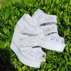 Shoes High Heels White, Engagement Shoes, Bridal Shoes Wedges, Bride Sandals, Sparkly Wedding Shoes, Wedding Shoes High Heels, Wedding Shoes Bridesmaid, White Bridal Shoes, Lace Sandals