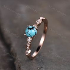 This is a dainty art deco turquoise engagement ring, with half eternity Moissanite. Sweet, simple, and dainty ring. Perfect for a minimalist look, or for promise anniversary gift.  Details: Center stone: 5mm round cut turquoise  Band stone: 0.06ct Colorless Moissanite *The center stone and band stone can be change to other stones, please feel free to contact me if needed. :) All the jewelry in my store is handmade.It may take 3-4 weeks to finish. I accept custom making order.Please contact me if Elegant Turquoise Ring With Round Band For Anniversary, Elegant Turquoise Ring For Anniversary With Round Band, Elegant Turquoise Ring For Anniversary, Elegant Diamond Turquoise Ring As A Gift, Elegant Turquoise Ring With Bezel Setting, Elegant Turquoise Ring With Bezel Setting For Anniversary, Elegant Turquoise Ring With Round Band, Diamond Turquoise Ring Gift, Elegant Turquoise Gemstone Ring