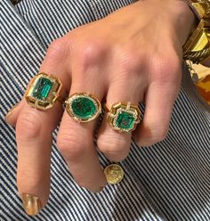 Make a statement in emerald! Green is often used to symbolize good health, vitality and fortune, making this ring is a prosperous showstopper. Available in 18k yellow, rose, or white gold 2.4ctw emerald .23ctw diamonds Stone measures 7mm x 7mm By Goshwara Vintage Emerald Rings, Emerald Statement Ring, Maximalist Jewelry, Colored Stone Engagement Rings, Full Finger Rings, Emerald Ring Vintage, Woman Jewelry, Fashion Institute, Deco Vintage