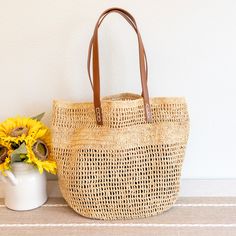 Elena Handbags Women's Large Soft Raffia Woven Summer Straw Tote Chic Straw Bag With Open Weave, Natural Woven Straw Tote Bag, Chic Open Weave Straw Bag, Chic Beach Bag With Open Weave And Double Handle, Chic Everyday Bucket Bag With Open Weave, Travel Woven Rattan Bag, Woven Rattan Straw Bag For Travel, Natural Straw Tote Bag, Everyday Large Capacity Rattan Crochet Bag