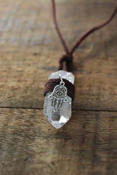 Hamsa Hand Crystal Wrapped Necklace - boho bohemian jewelry zen spiritual gypsy tumblr hipster gemstone natural stone white crystal by HandmadeByHillaaryy on Etsy Crystal Wrapped Necklace, Tumblr Hipster, Estilo Hippie, Wrapped Necklace, Wrap Necklaces, Hamsa Hand, White Crystal, Bijoux Diy