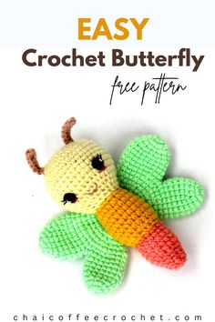 an easy crochet butterfly is shown with text overlay