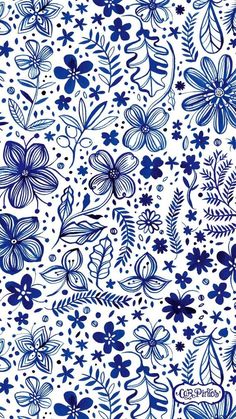 blue flowers and leaves on a white background