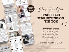 the front and back pages of an email marketing guide with text that reads, one for you faceless marketing on tik tok