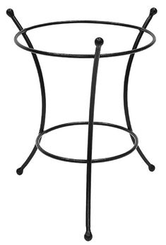 a black metal table with two legs and a glass top on an isolated white background