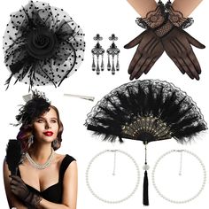 PRICES MAY VARY. Package includes: you will receive a black vintage fascinator hat (which contains an alligator clip that can replace the headband), 2 pearl necklaces, 1 pair of lace gloves, 1 pair of earrings, and 1 black feather folding fan for an elegant tea party outfit suitable for most women and girls Quality materials: veil fascinator hat made of gauze and artificial feathers, pearl necklace and earrings made of plastic and alloy, gloves made of polyester and lace fabric, folding fan made Elegant Adjustable Costume Accessories For Party, Gatsby Style Black Fascinator For Parties, Black Gatsby Style Fascinator For Party, Black Gatsby Fascinator For Parties, Black Gatsby Style Party Fascinator, Vintage Halloween Costume Hats And Headpieces, Vintage Black Fascinator For Party, Vintage Adjustable Costume Accessories For Costume Party, Retro Headpieces For Party