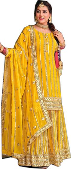 Wedding Salwar Kameez, Wedding Yellow, Zari Work, Reception Wedding, Yellow Fashion, Super Sale, Salwar Kameez, Yellow Color, Silk Fabric