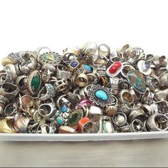 50 Gram Rings Lot Sterling Silver Vintage 100 Grams Is Usually Around 12-20 Rings Total All Different Styles Designs Gemstones. New Old And Everywhere In Between. All The Rings Are Assorted Sizes. All Are Assorted Weights. May Vary Total Number Of Rings Per Lot. Mixed Rings, Hippie Rings, Handmade Jewelry Ring, Rings Handmade, Funky Jewelry, Silver Plated Jewelry, Silver Rings Handmade, Dream Jewelry, Ring Vintage